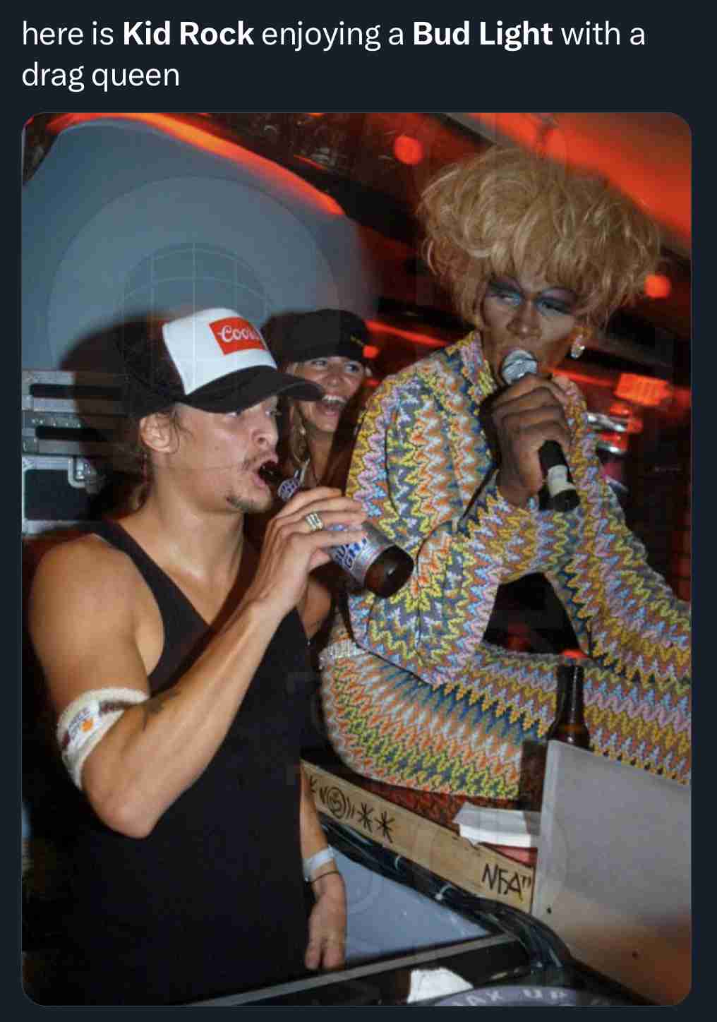 kid rock with drag queen drinking bud light