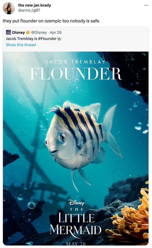 live action little mermaid flounder - they put flounder on ozempic