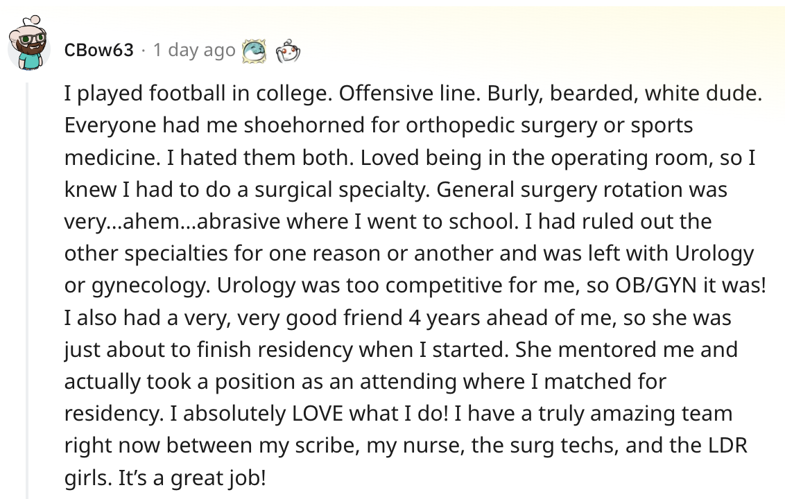 male gynecologist story - I played football in college.