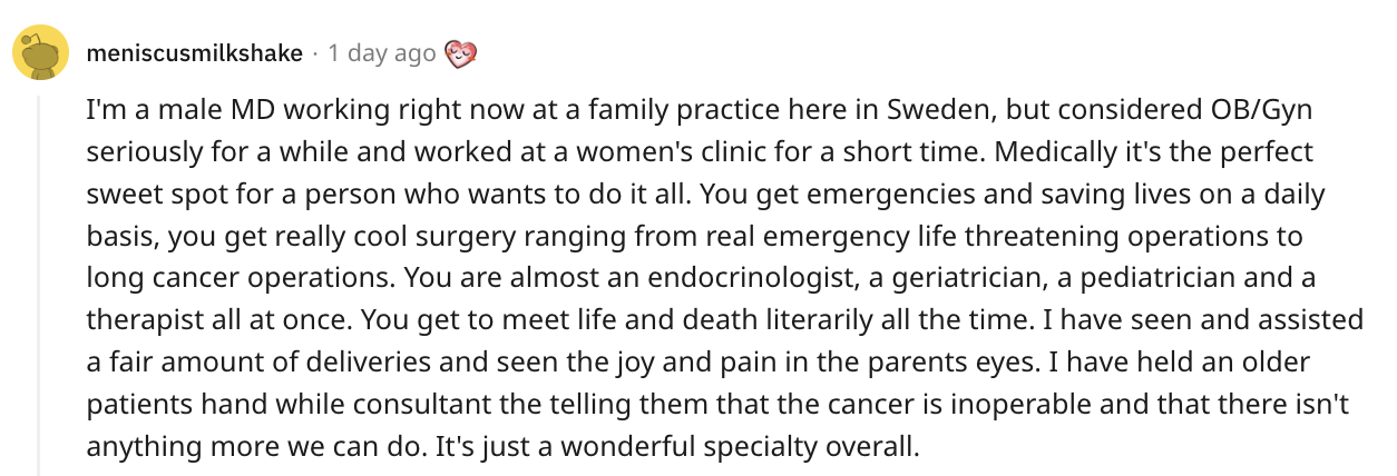 male gynecologist story - a family practice in Sweden