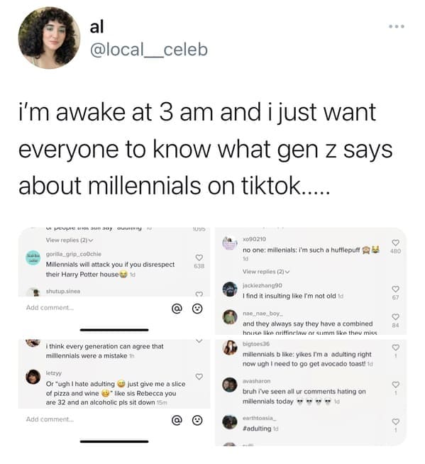 millennial roasts - gen z tiktok comments