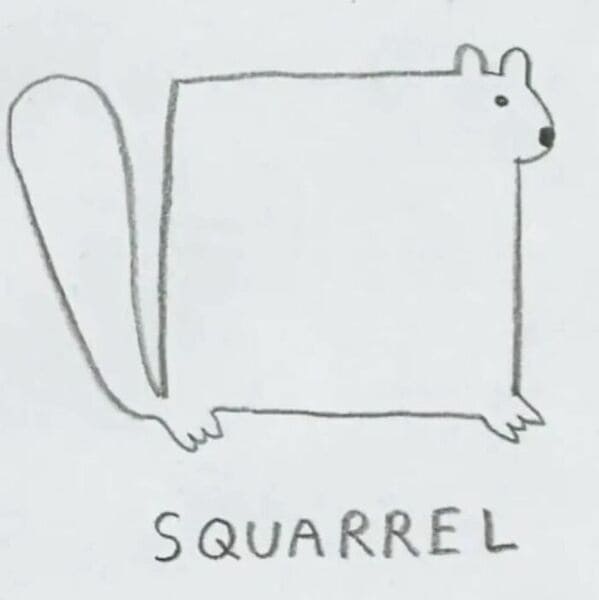 constant bagel therapy - drawing of a squirrel in the shape of a square - squarrel