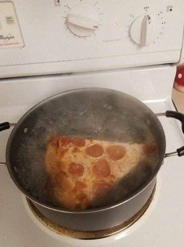 pizza crimes - slice of pizza in boiling pot