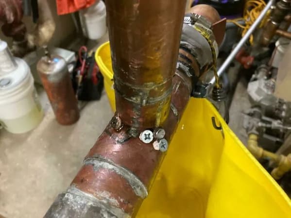 plumbing fails - screws in copper pipes