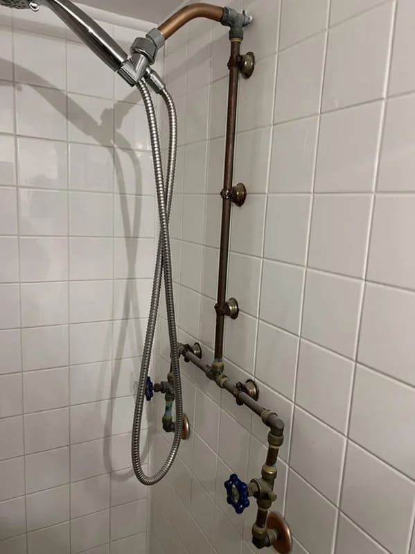 plumbing fails - shower plumbing exposed pipes