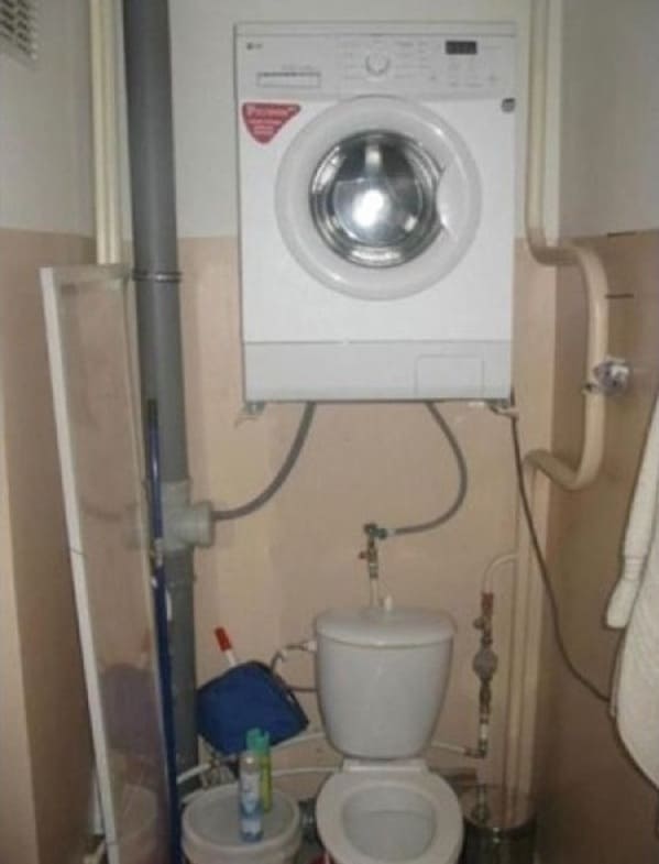 plumbing fails - washing machine above toilet