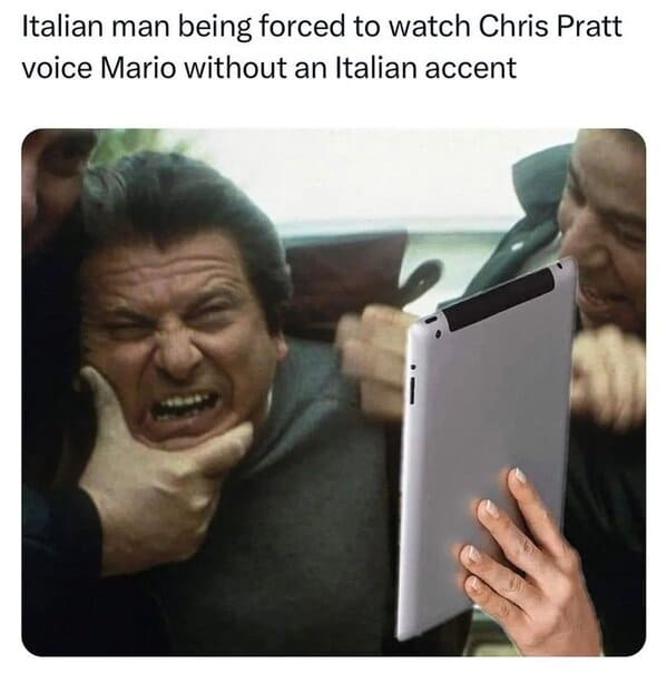 super mario movie memes - guy forced to look at iPad