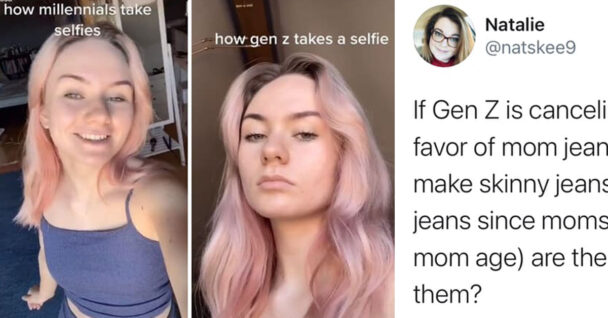 millennial roasts - how millennials take selfies vs gen z - gen z canceling skinny jeans