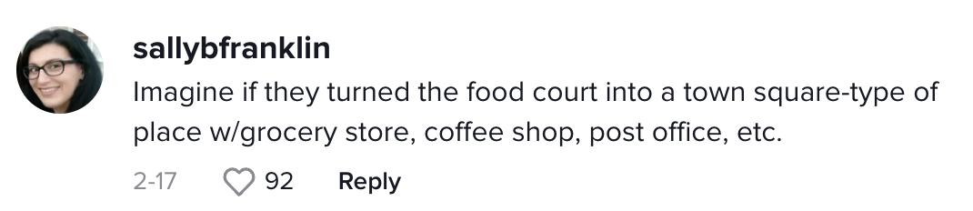 mall into apartments tiktok - turned food court into grocery stores