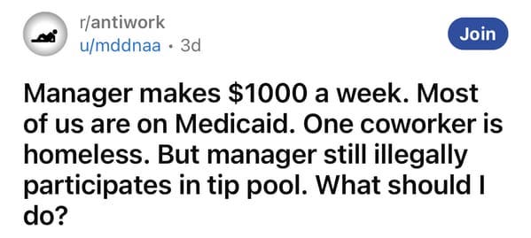 Manager Illegally Participates In Tip Pool Despite Making $1000 A Week While Employees Struggle To Make Ends Meet - Jarastyle