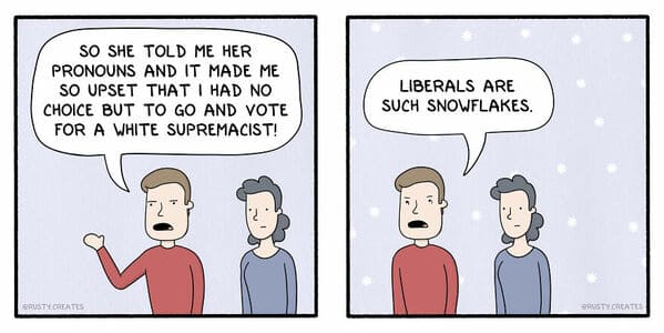 twist ending comics rusty epstein - liberals are snowflakes