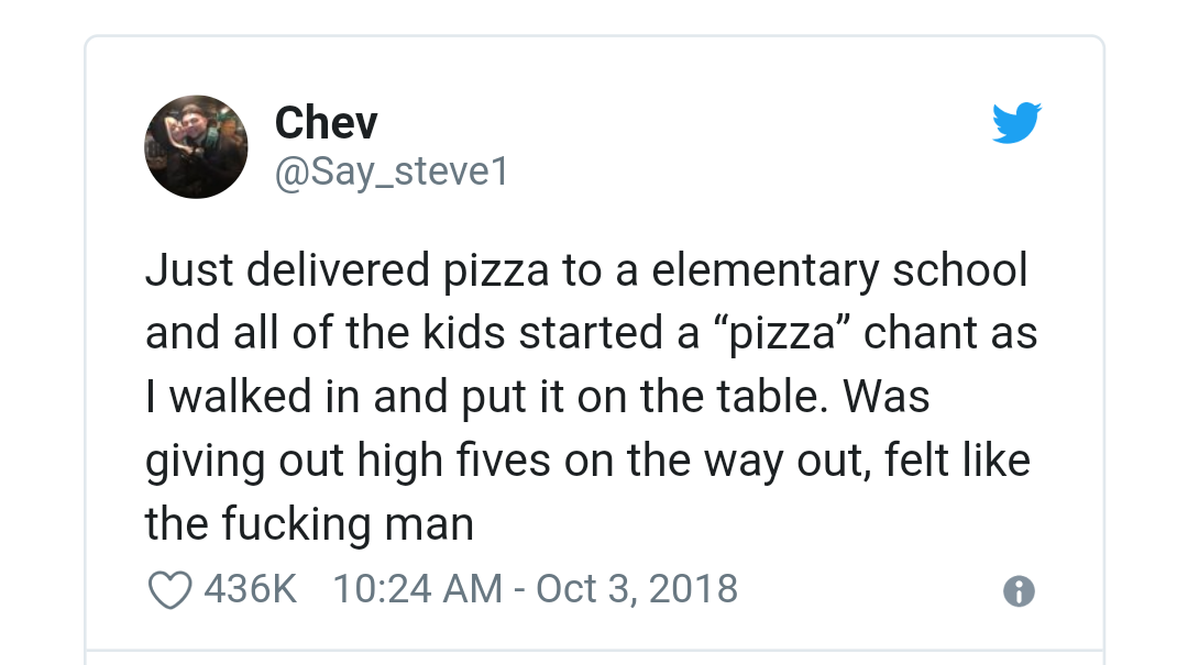 wholesome meme - delivered pizza to an elementary school