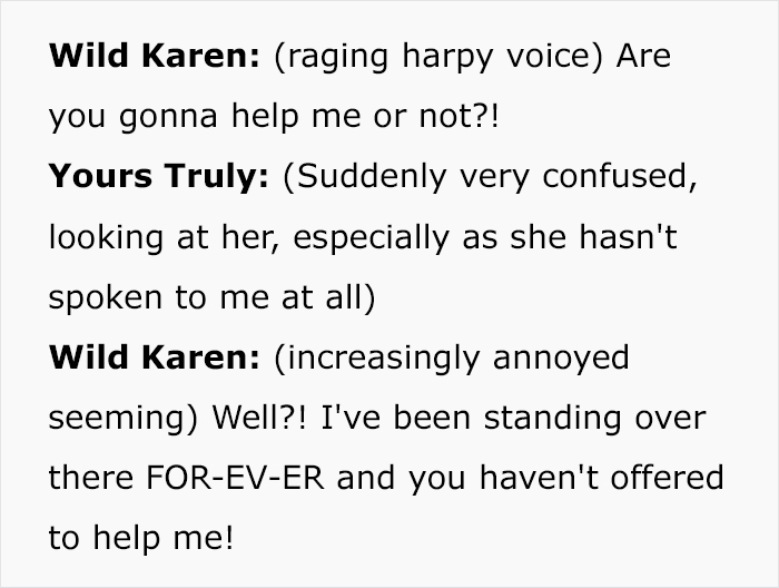 malicious compliance karen - (raging harpy voice)