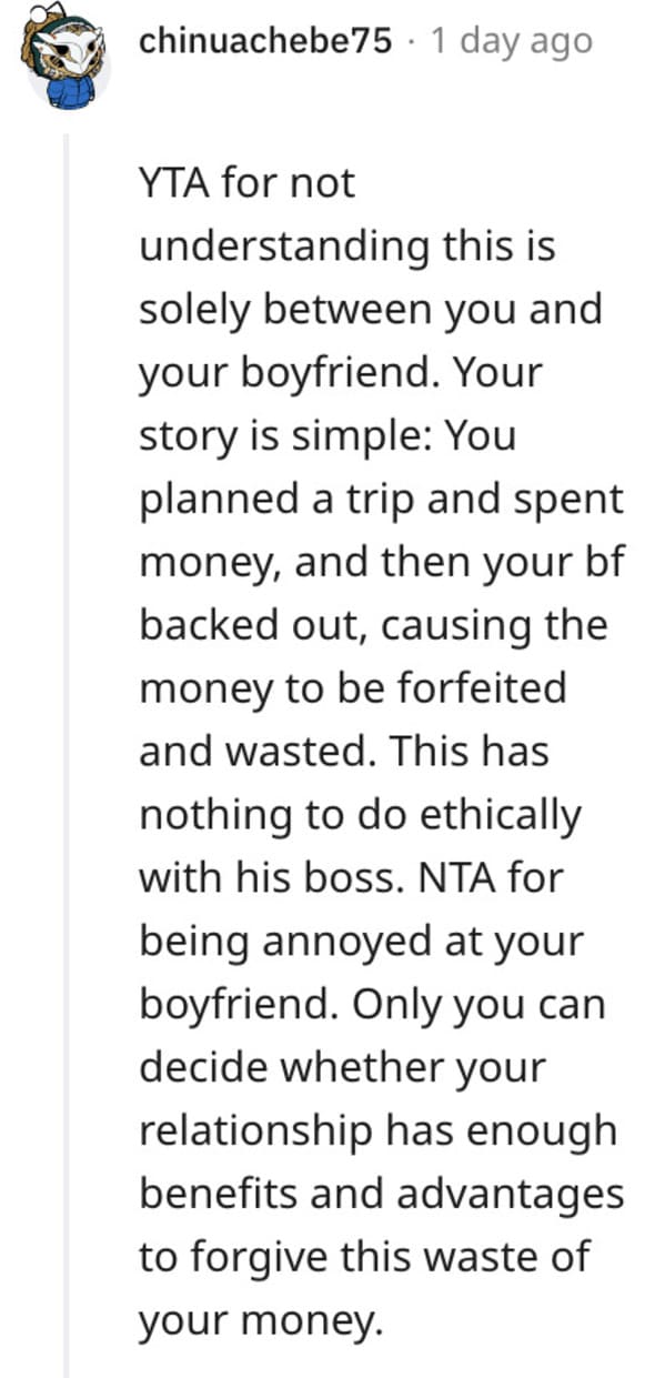 Boss Makes Woman's Boyfriend Cancel Pre-Planned Vacation, So She Demands Boss Reimburse Her For Trip - Jarastyle