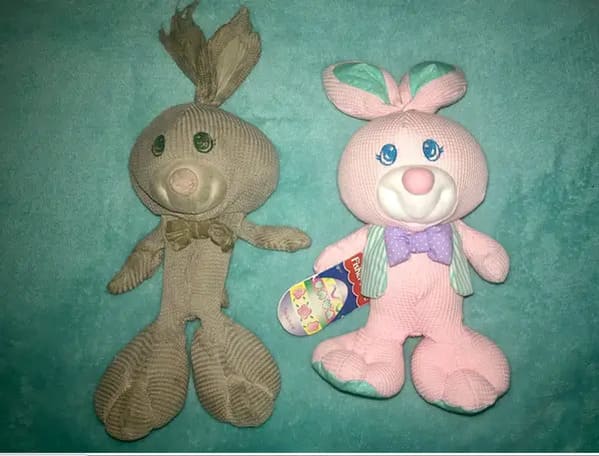 stuffed animals before and after - rabbit