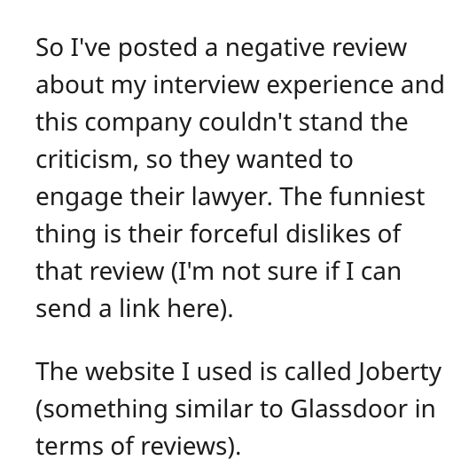 ‘We Want To Ask You To Delete This Comment’ — Job Candidate Leaves Honest Review About Their Interview, So The CEO Says They’ll Get A Lawyer Involved - Jarastyle