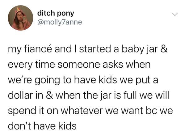 childfree memes - baby jar dollar spend on whatever we want