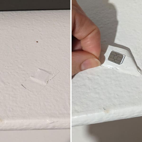 creepy discoveries new home - emv chip taped to wall painted over
