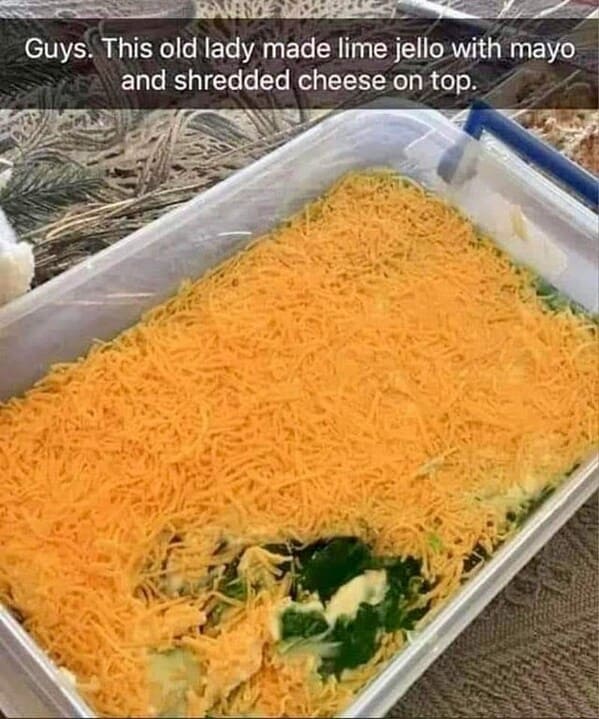 cringe food posts - lime jello mayo shredded cheese