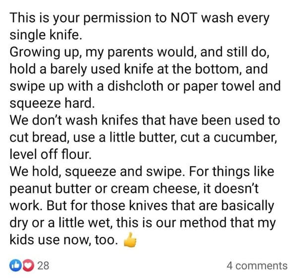 cringe food posts - do not wash every knife