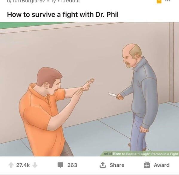 dark funny wikihow meme - how to survive a fight with dr. phil