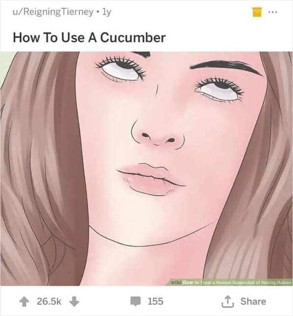 dark funny wikihow meme - how to use a cucumber