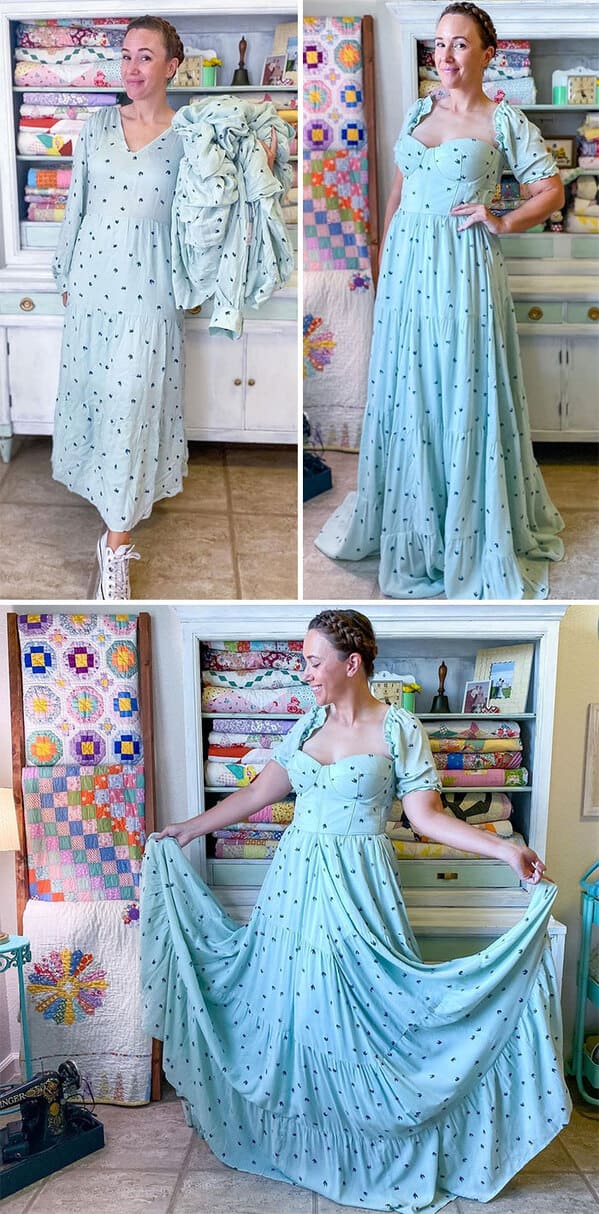 thrift store dress transformations - long blue dress