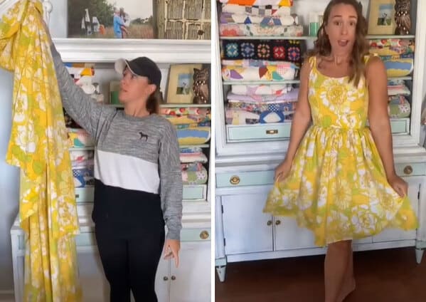 thrift store dress transformations - yellow floral pattern dress