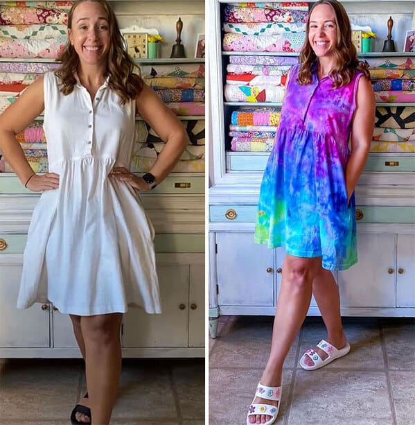 thrift store dress transformations - multicolor dress