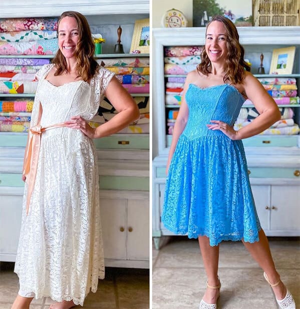thrift store dress transformations - blue dress