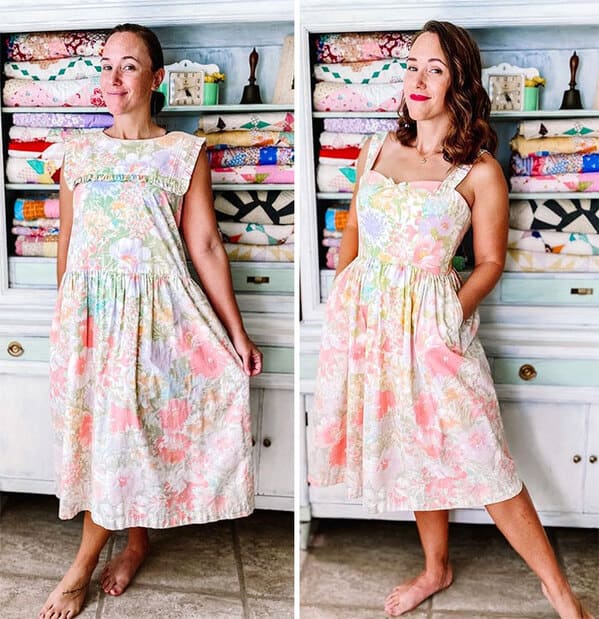 thrift store dress transformations - white floral pattern dress