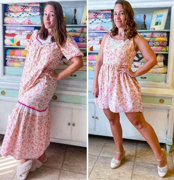 thrift store dress transformations - short floral pattern dress