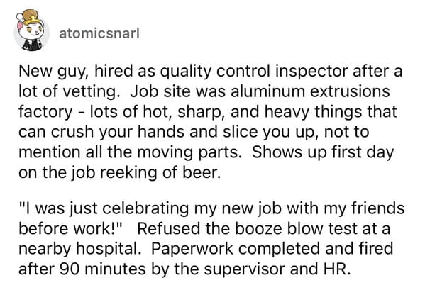 25 People Share Jaw-Dropping Stories Of The Fastest A New Coworker Was Fired - Jarastyle