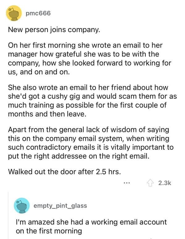 25 People Share Jaw-Dropping Stories Of The Fastest A New Coworker Was Fired - Jarastyle