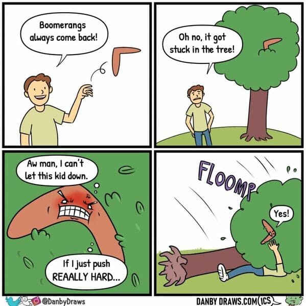 danby draws comics - boomerang stuck in tree