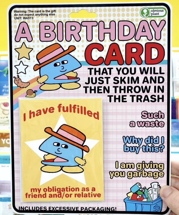 obvious plant - fake product a birthday card