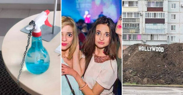 pictures from polish profiles - windex chained to table - girls in nightclub - hollywood sign dirt mound