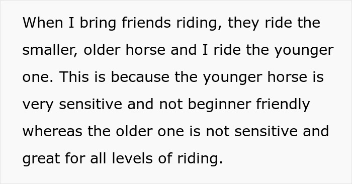 smaller, older horse and I ride the younger great for all levels of riding.