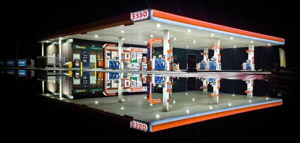 liminal space - gas station after rain night