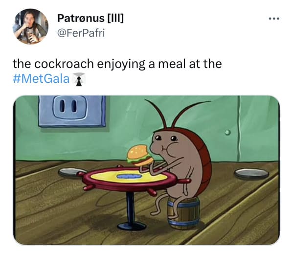 met gala cockroach - cockroach eating at krusty krabs