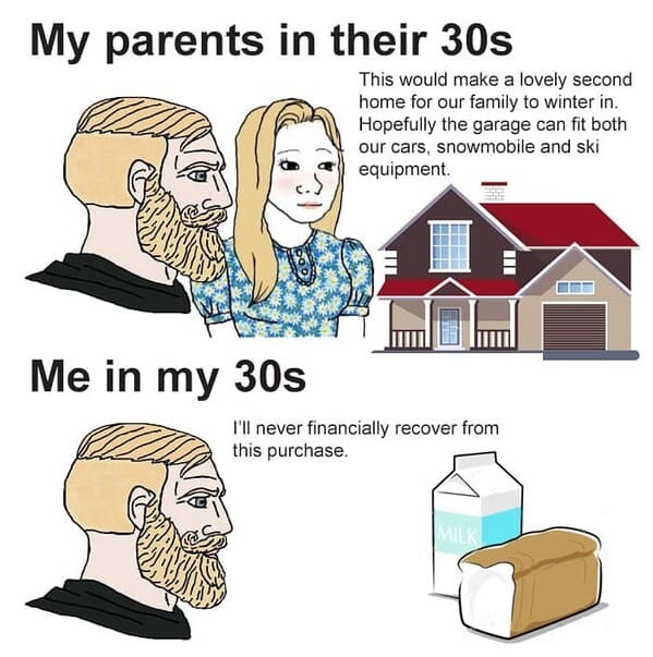 millennial house memes - my parents in their 30s vs me in my 30s