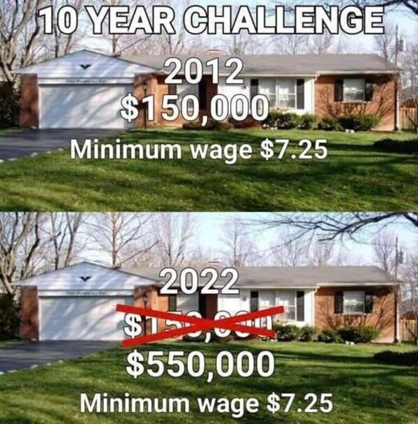 millennial house memes - 10 year challenge minimum wage vs home prices