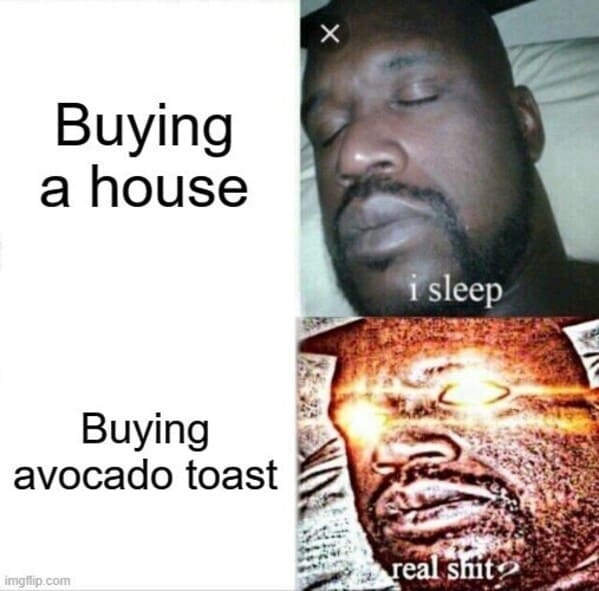 millennial house memes - shaq asleep avocado toast