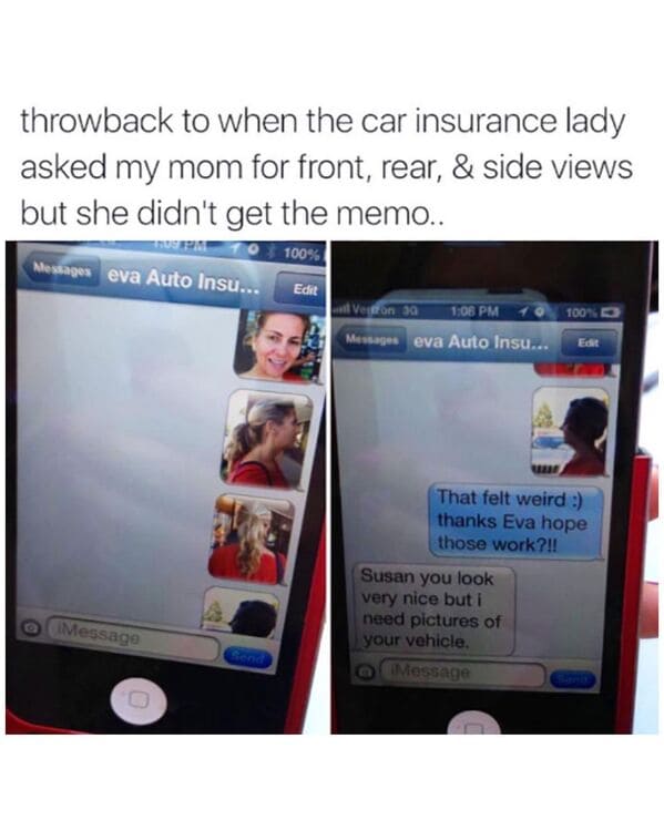 mom memes - mothers day memes - car insurance text front rear and side views