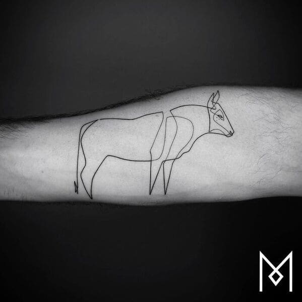 one line tattoo - bull