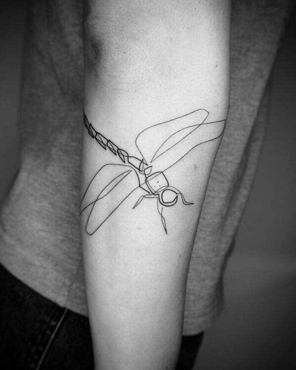 one line tattoo - dragonfly