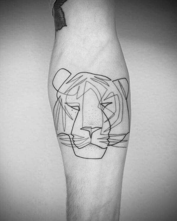 one line tattoo - tiger