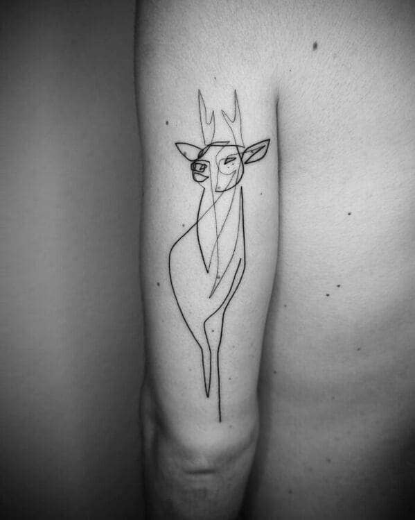 one line tattoo - deer