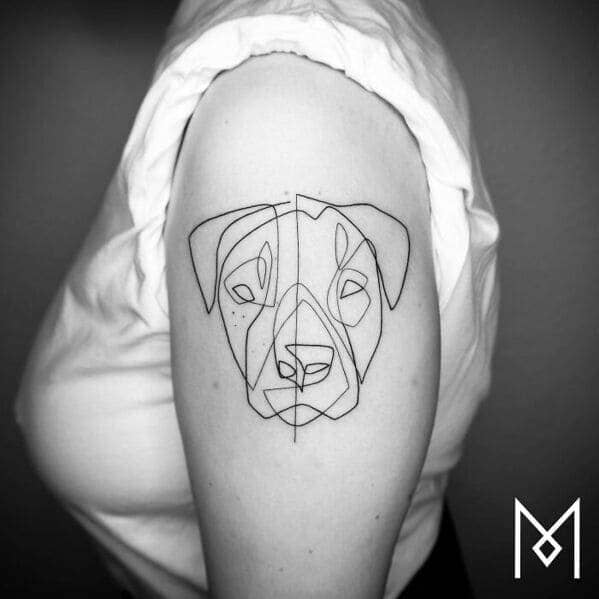 one line tattoo - dog