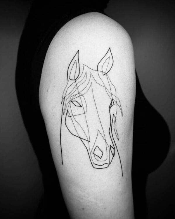 one line tattoo - horse